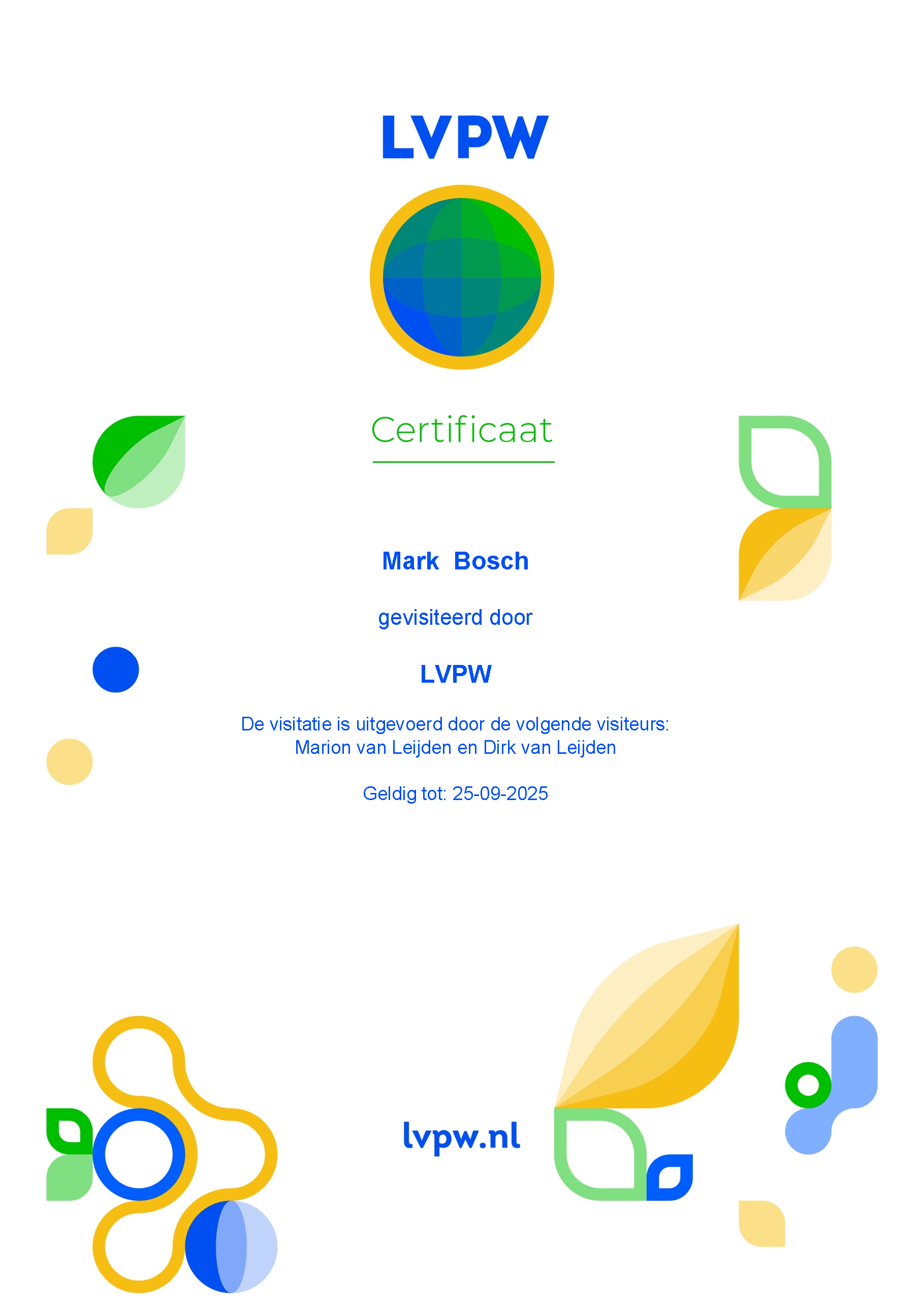 LVPW certificaat Mark Bosch van Bosch Coaching